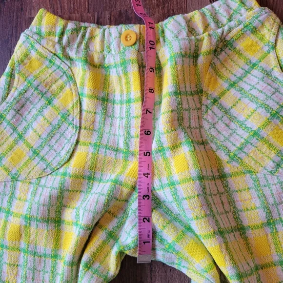 Vintage 70s Jan Celeste Yellow Green Plaid Elastic High Waist Pants - Picture 6 of 7